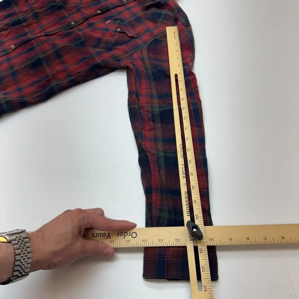 Mens Levis Flannel Shirt Western Red Button-Up Plaid Medium